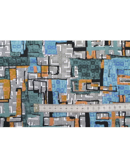 Tissu Gabardine Viscose Imprimé Figures Bleu de Qualité, Tissu au mètre, Tissu pas cher - Alltissus.com