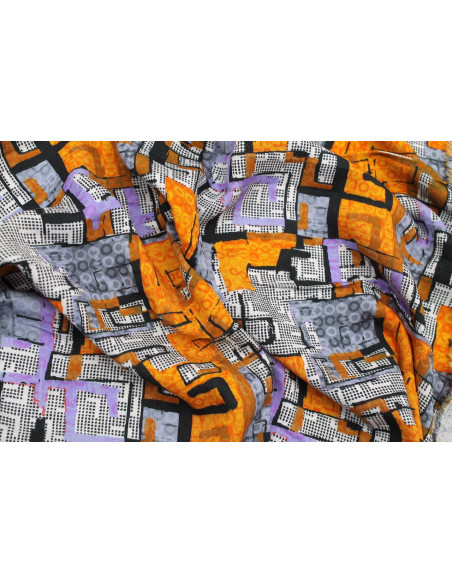 Tissu Gabardine Viscose Imprimé Figures Violet et Orange de Qualité, Tissu au mètre, Tissu pas cher - Alltissus.com