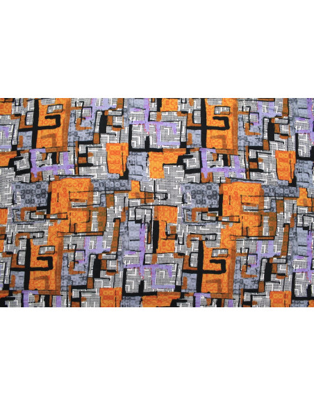 Tissu Gabardine Viscose Imprimé Figures Violet et Orange de Qualité, Tissu au mètre, Tissu pas cher - Alltissus.com