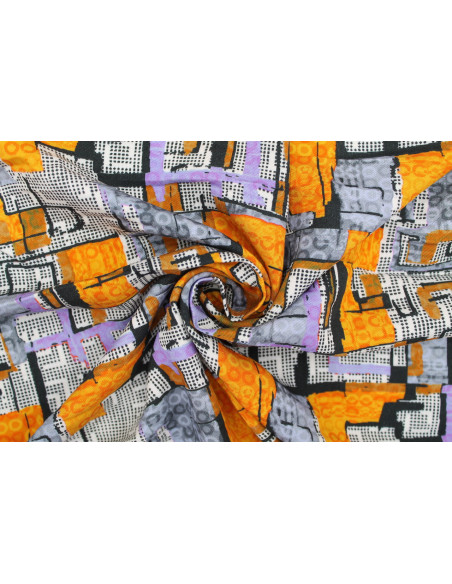 Tissu Gabardine Viscose Imprimé Figures Violet et Orange de Qualité, Tissu au mètre, Tissu pas cher - Alltissus.com