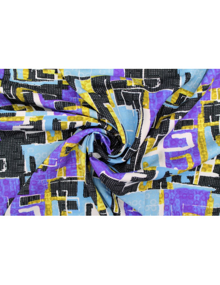 Tissu Gabardine Viscose Imprimé Figures Ciel et Violet de Qualité, Tissu au mètre, Tissu pas cher - Alltissus.com
