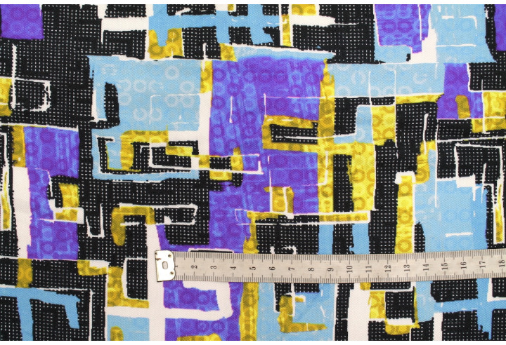 Tissu Gabardine Viscose Imprimé Figures Ciel et Violet de Qualité, Tissu au mètre, Tissu pas cher - Alltissus.com
