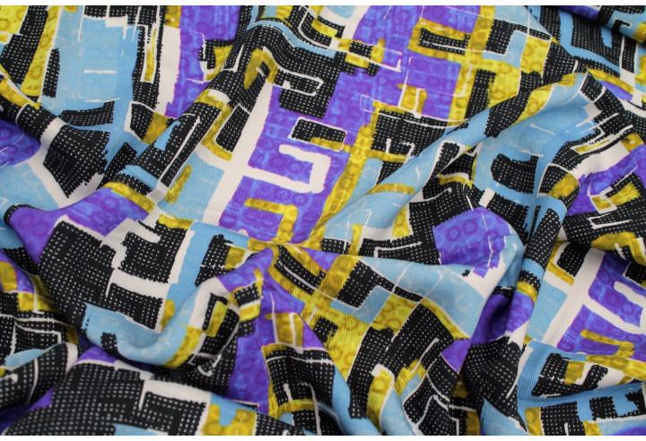 Tissu Gabardine Viscose Imprimé Figures Ciel et Violet de Qualité, Tissu au mètre, Tissu pas cher - Alltissus.com