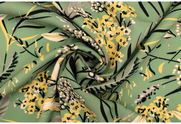 Tissu Gabardine Viscose Imprimé Fleur Limone Vert de Qualité, Tissu au mètre, Tissu pas cher - Alltissus.com