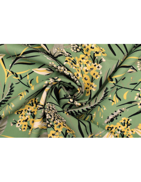 Tissu Gabardine Viscose Imprimé Fleur Limone Vert de Qualité, Tissu au mètre, Tissu pas cher - Alltissus.com