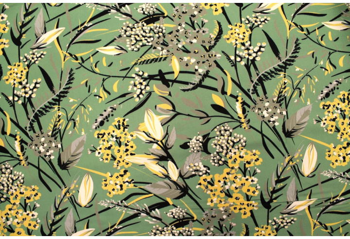 Tissu Gabardine Viscose Imprimé Fleur Limone Vert de Qualité, Tissu au mètre, Tissu pas cher - Alltissus.com