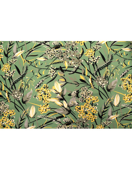 Tissu Gabardine Viscose Imprimé Fleur Limone Vert de Qualité, Tissu au mètre, Tissu pas cher - Alltissus.com