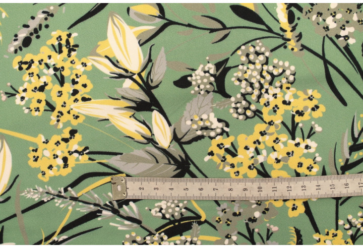 Tissu Gabardine Viscose Imprimé Fleur Limone Vert de Qualité, Tissu au mètre, Tissu pas cher - Alltissus.com