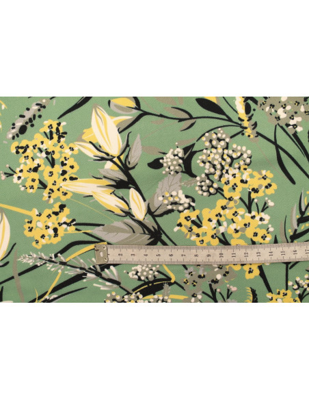 Tissu Gabardine Viscose Imprimé Fleur Limone Vert de Qualité, Tissu au mètre, Tissu pas cher - Alltissus.com