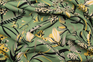 Tissu Gabardine Viscose Imprimé Fleur Limone Vert de Qualité, Tissu au mètre, Tissu pas cher - Alltissus.com 2