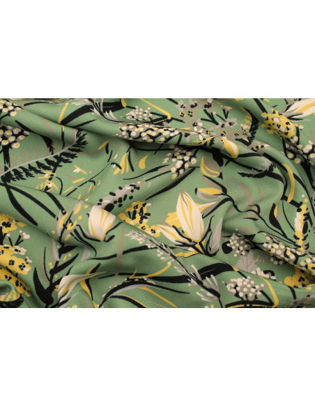 Tissu Gabardine Viscose Imprimé Fleur Limone Vert de Qualité, Tissu au mètre, Tissu pas cher - Alltissus.com