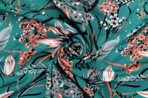 Tissu Gabardine Viscose Imprimé Fleur Limone Canard de Qualité, Tissu au mètre, Tissu pas cher - Alltissus.com