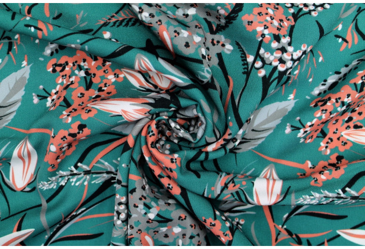 Tissu Gabardine Viscose Imprimé Fleur Limone Canard de Qualité, Tissu au mètre, Tissu pas cher - Alltissus.com