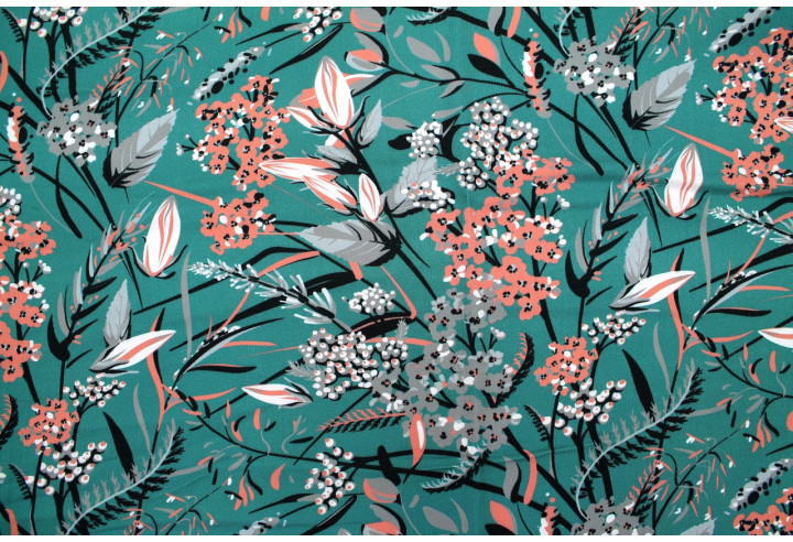 Tissu Gabardine Viscose Imprimé Fleur Limone Canard de Qualité, Tissu au mètre, Tissu pas cher - Alltissus.com