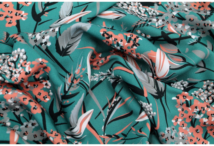 Tissu Gabardine Viscose Imprimé Fleur Limone Canard de Qualité, Tissu au mètre, Tissu pas cher - Alltissus.com
