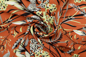 Tissu Gabardine Viscose Imprimé Fleur Limone Rouille de Qualité, Tissu au mètre, Tissu pas cher - Alltissus.com