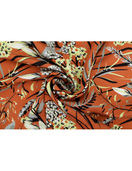 Tissu Gabardine Viscose Imprimé Fleur Limone Rouille de Qualité, Tissu au mètre, Tissu pas cher - Alltissus.com
