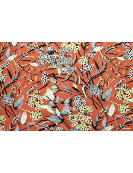 Tissu Gabardine Viscose Imprimé Fleur Limone Rouille de Qualité, Tissu au mètre, Tissu pas cher - Alltissus.com