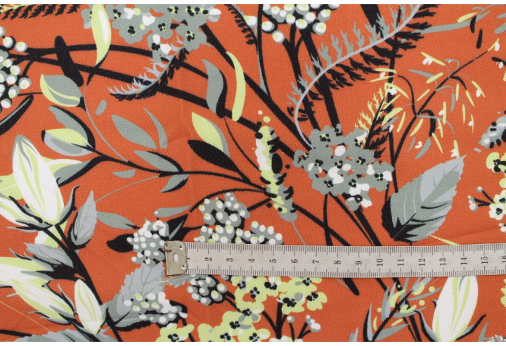 Tissu Gabardine Viscose Imprimé Fleur Limone Rouille de Qualité, Tissu au mètre, Tissu pas cher - Alltissus.com