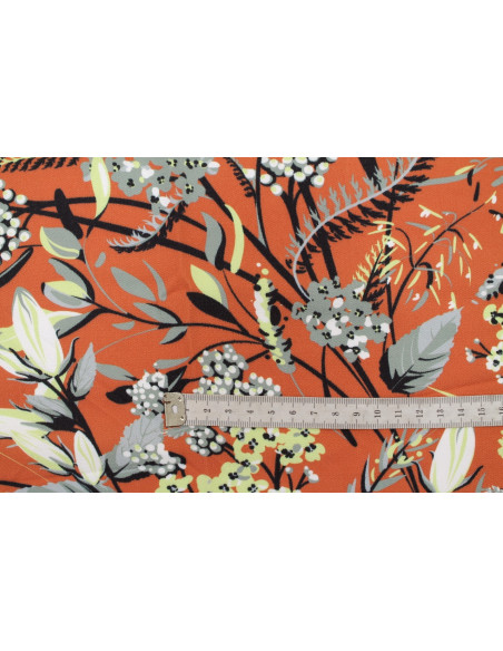 Tissu Gabardine Viscose Imprimé Fleur Limone Rouille de Qualité, Tissu au mètre, Tissu pas cher - Alltissus.com