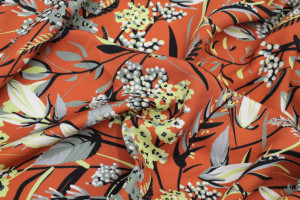 Tissu Gabardine Viscose Imprimé Fleur Limone Rouille de Qualité, Tissu au mètre, Tissu pas cher - Alltissus.com 2