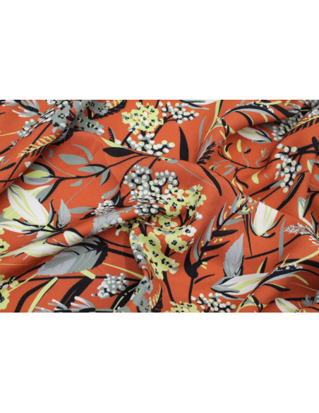 Tissu Gabardine Viscose Imprimé Fleur Limone Rouille de Qualité, Tissu au mètre, Tissu pas cher - Alltissus.com