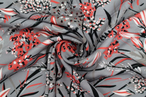 Tissu Gabardine Viscose Imprimé Fleur Limone Gris de Qualité, Tissu au mètre, Tissu pas cher - Alltissus.com