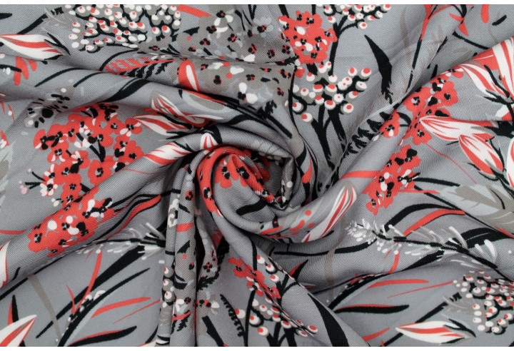 Tissu Gabardine Viscose Imprimé Fleur Limone Gris de Qualité, Tissu au mètre, Tissu pas cher - Alltissus.com