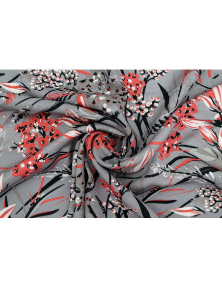 Tissu Gabardine Viscose Imprimé Fleur Limone Gris de Qualité, Tissu au mètre, Tissu pas cher - Alltissus.com
