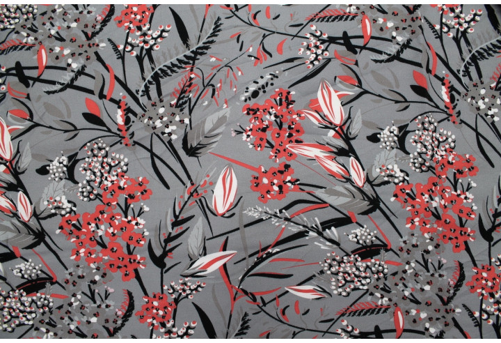 Tissu Gabardine Viscose Imprimé Fleur Limone Gris de Qualité, Tissu au mètre, Tissu pas cher - Alltissus.com