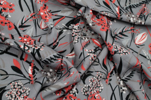 Tissu Gabardine Viscose Imprimé Fleur Limone Gris de Qualité, Tissu au mètre, Tissu pas cher - Alltissus.com 2