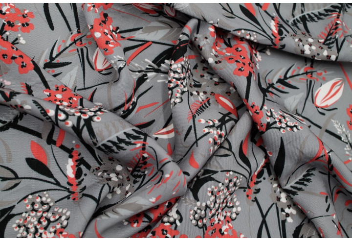 Tissu Gabardine Viscose Imprimé Fleur Limone Gris de Qualité, Tissu au mètre, Tissu pas cher - Alltissus.com