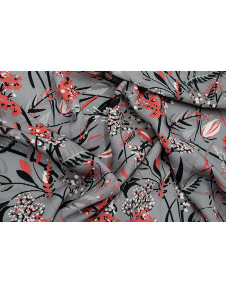 Tissu Gabardine Viscose Imprimé Fleur Limone Gris de Qualité, Tissu au mètre, Tissu pas cher - Alltissus.com