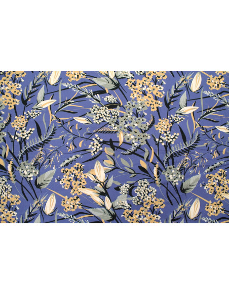 Tissu Gabardine Viscose Imprimé Fleur Limone Bleu foncé de Qualité, Tissu au mètre, Tissu pas cher - Alltissus.com