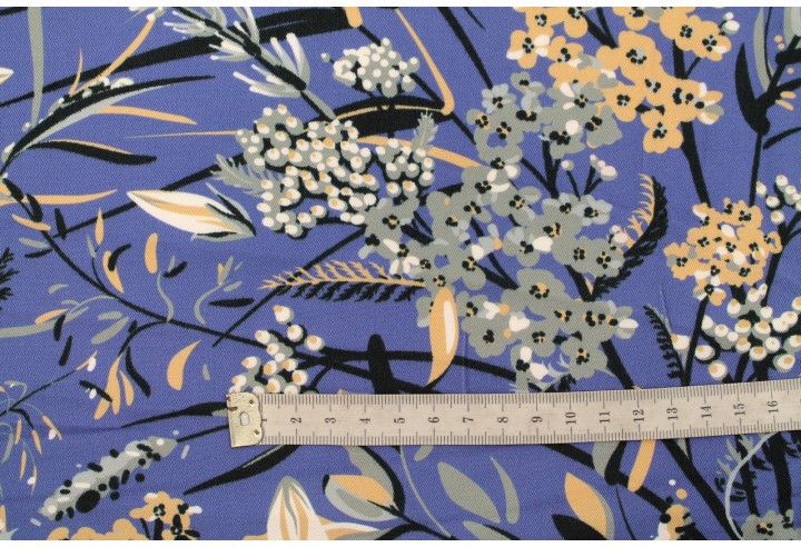 Tissu Gabardine Viscose Imprimé Fleur Limone Bleu foncé de Qualité, Tissu au mètre, Tissu pas cher - Alltissus.com