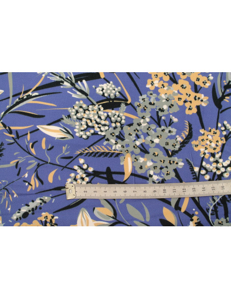 Tissu Gabardine Viscose Imprimé Fleur Limone Bleu foncé de Qualité, Tissu au mètre, Tissu pas cher - Alltissus.com