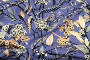 Tissu Gabardine Viscose Imprimé Fleur Limone Bleu foncé de Qualité, Tissu au mètre, Tissu pas cher - Alltissus.com 2