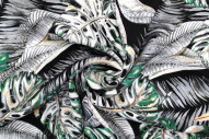 Tissu Gabardine Viscose Imprimé Fond Noir Palm Gris de Qualité, Tissu au mètre, Tissu pas cher - Alltissus.com
