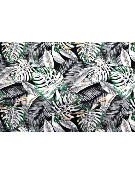 Tissu Gabardine Viscose Imprimé Fond Noir Palm Gris de Qualité, Tissu au mètre, Tissu pas cher - Alltissus.com