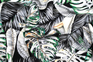 Tissu Gabardine Viscose Imprimé Fond Noir Palm Gris de Qualité, Tissu au mètre, Tissu pas cher - Alltissus.com 2