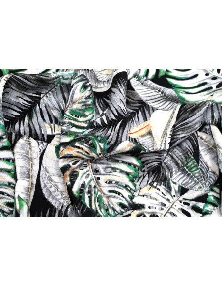 Tissu Gabardine Viscose Imprimé Fond Noir Palm Gris de Qualité, Tissu au mètre, Tissu pas cher - Alltissus.com