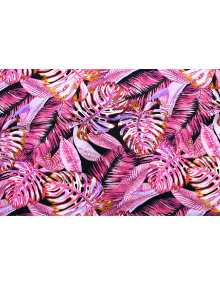 Tissu Gabardine Viscose Imprimé Fond Noir Palm Fuchsia de Qualité, Tissu au mètre, Tissu pas cher - Alltissus.com