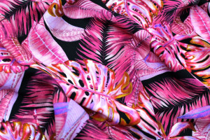 Tissu Gabardine Viscose Imprimé Fond Noir Palm Fuchsia de Qualité, Tissu au mètre, Tissu pas cher - Alltissus.com 2