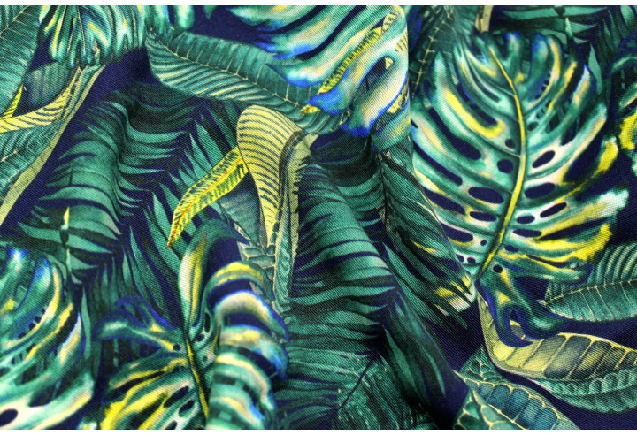 Tissu Gabardine Viscose Imprimé Fond Marine Palm Vert de Qualité, Tissu au mètre, Tissu pas cher - Alltissus.com