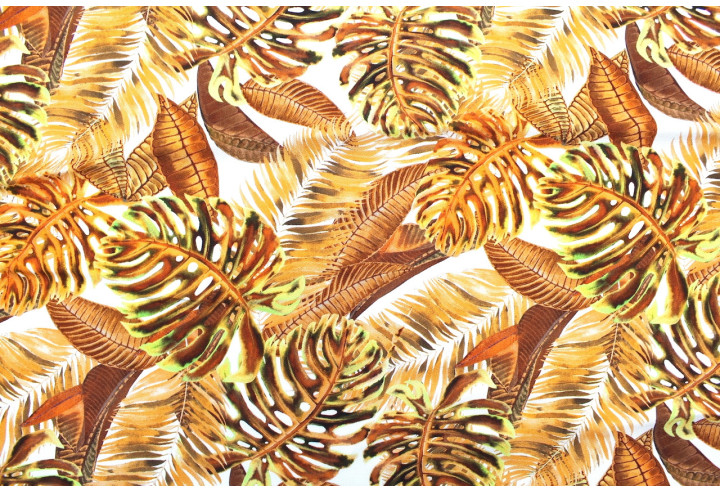 Tissu Gabardine Viscose Imprimé Fond Blanc Palm Rouille de Qualité, Tissu au mètre, Tissu pas cher - Alltissus.com