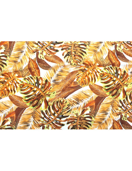 Tissu Gabardine Viscose Imprimé Fond Blanc Palm Rouille de Qualité, Tissu au mètre, Tissu pas cher - Alltissus.com