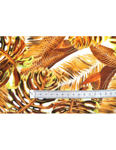 Tissu Gabardine Viscose Imprimé Fond Blanc Palm Rouille de Qualité, Tissu au mètre, Tissu pas cher - Alltissus.com