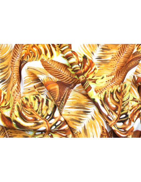 Tissu Gabardine Viscose Imprimé Fond Blanc Palm Rouille de Qualité, Tissu au mètre, Tissu pas cher - Alltissus.com