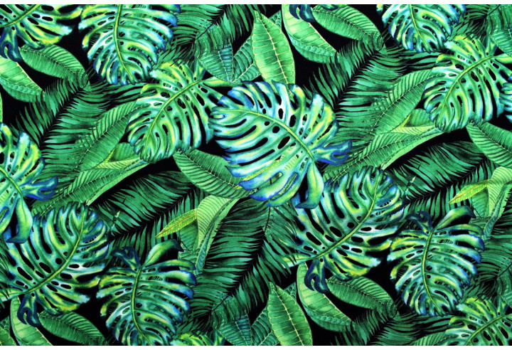 Tissu Gabardine Viscose Imprimé Fond Noir Palm Vert de Qualité, Tissu au mètre, Tissu pas cher - Alltissus.com