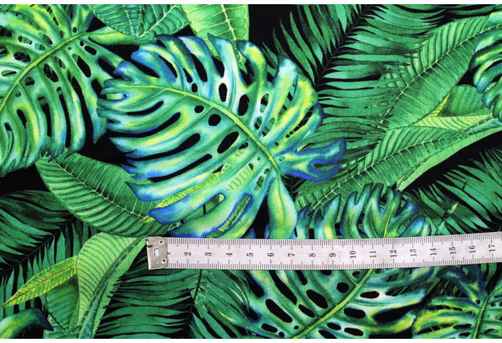 Tissu Gabardine Viscose Imprimé Fond Noir Palm Vert de Qualité, Tissu au mètre, Tissu pas cher - Alltissus.com